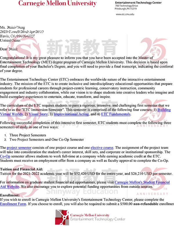 卡內(nèi)基梅隆大學(xué)錄取offer