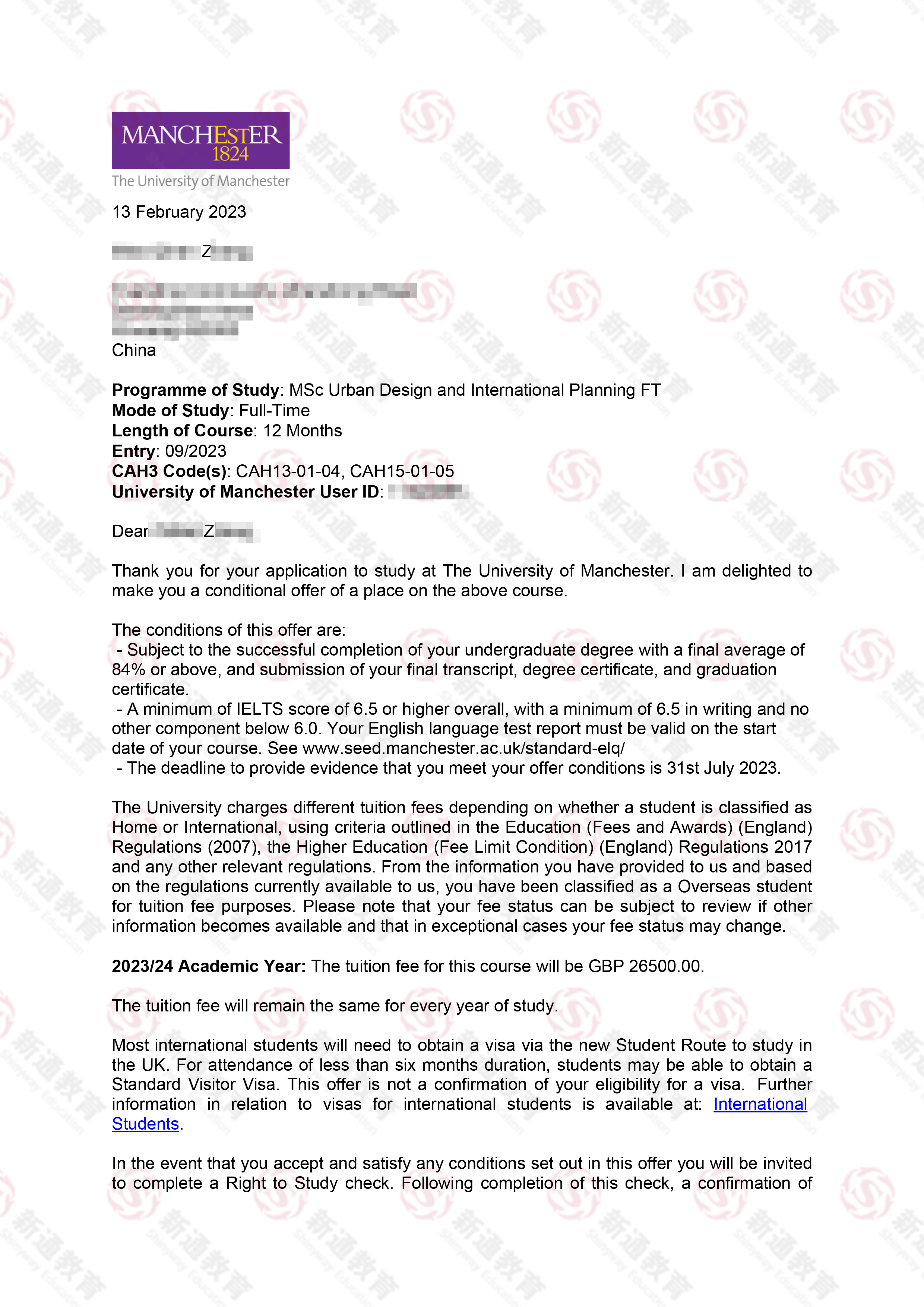 曼徹斯特大學(xué)offer